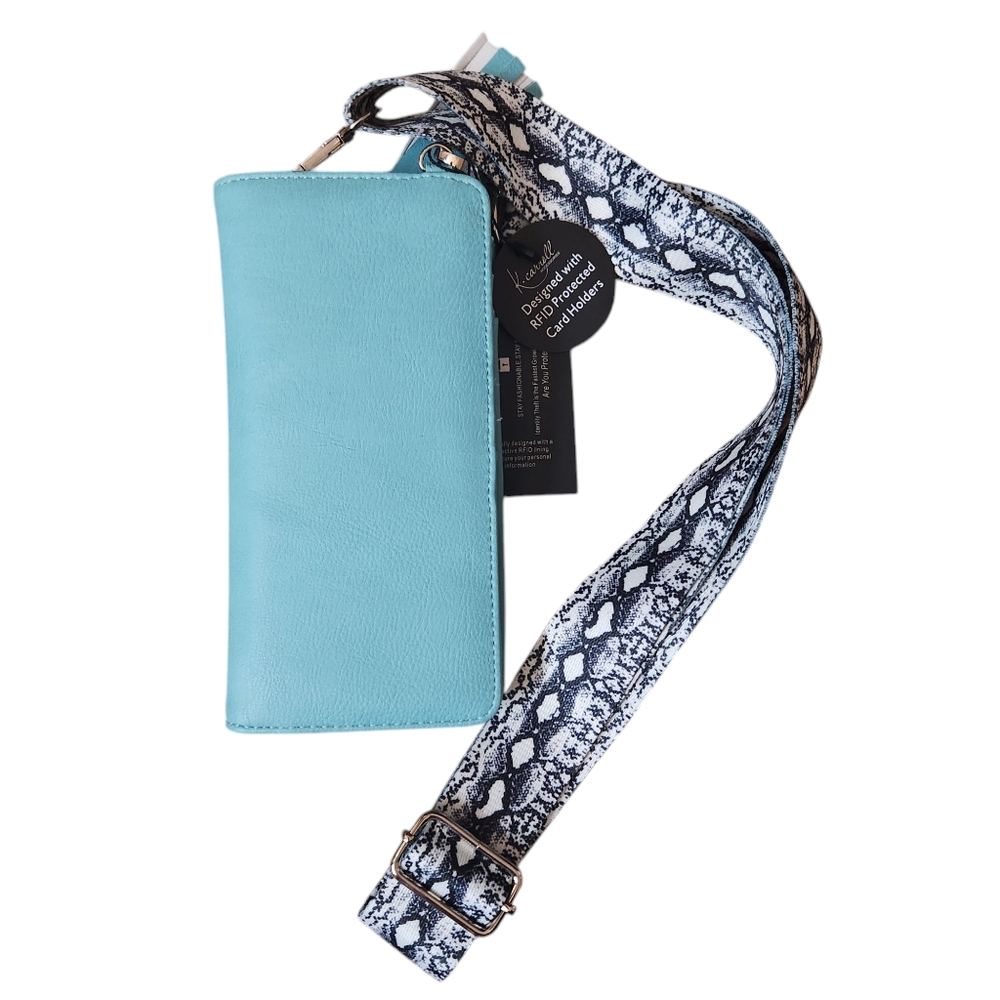 K. Carroll Accessories Nicole Crossbody with Snakeskin Guitar Strap TEAL NWT